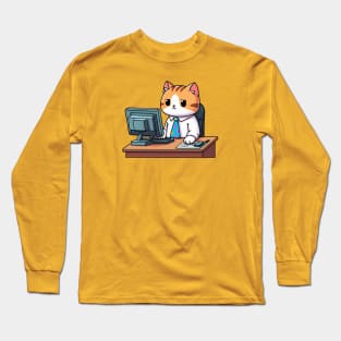 Office Cat At Work Long Sleeve T-Shirt